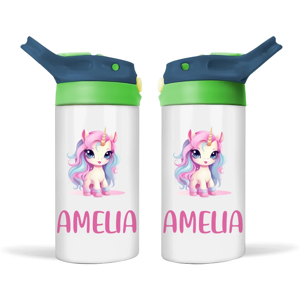 Personalised Unicorn Sippy Bottle – Custom Name Kids Drink Bottle – 350ml Spill-Proof