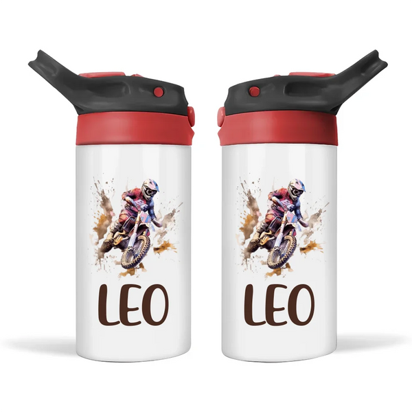 Personalised Dirt Bike Sippy Bottle – Custom Name Kids Drink Bottle – 350ml Spill-Proof