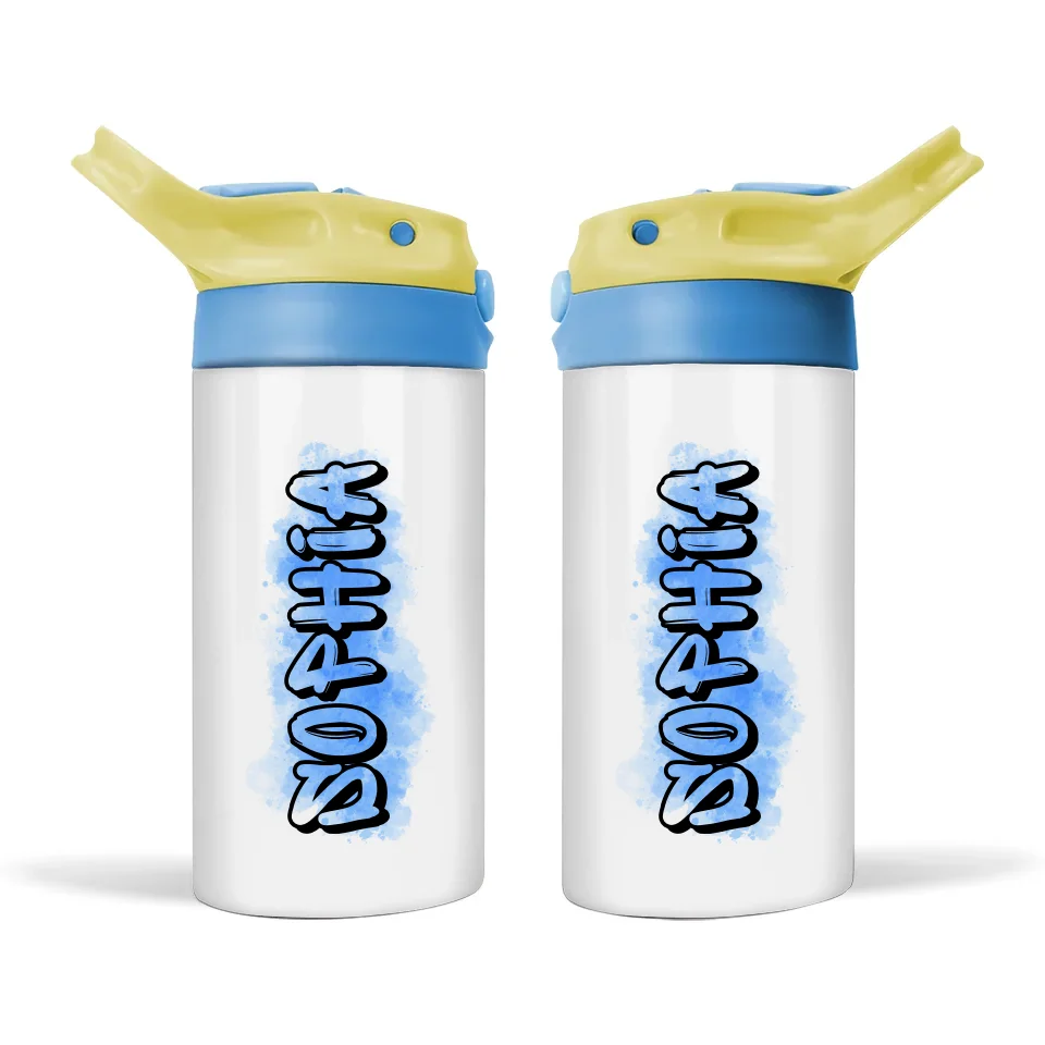 Personalised 12oz Kids Bottle – Graffiti Style Name & Colourful Background