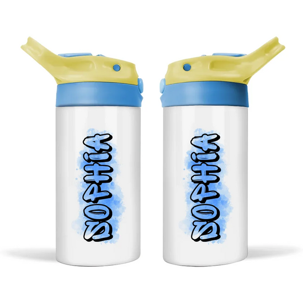 Personalised 12oz Kids Bottle – Graffiti Style Name &amp; Colourful Background