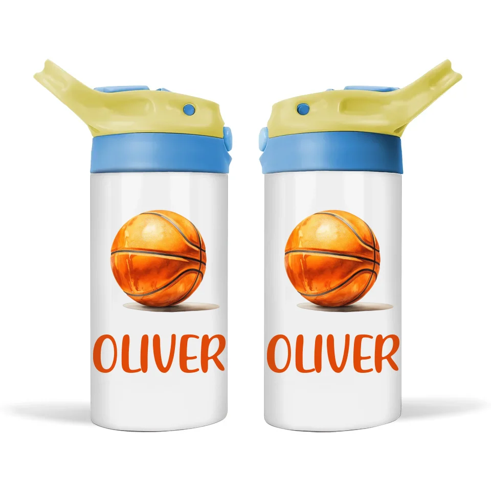 Personalised Kids Basketball Sippy Bottle – 12oz Stainless Steel Insulated Bottle