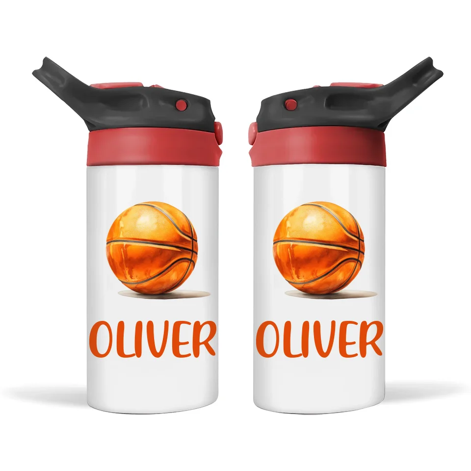 Personalised Kids Basketball Sippy Bottle – 12oz Stainless Steel Insulated Bottle