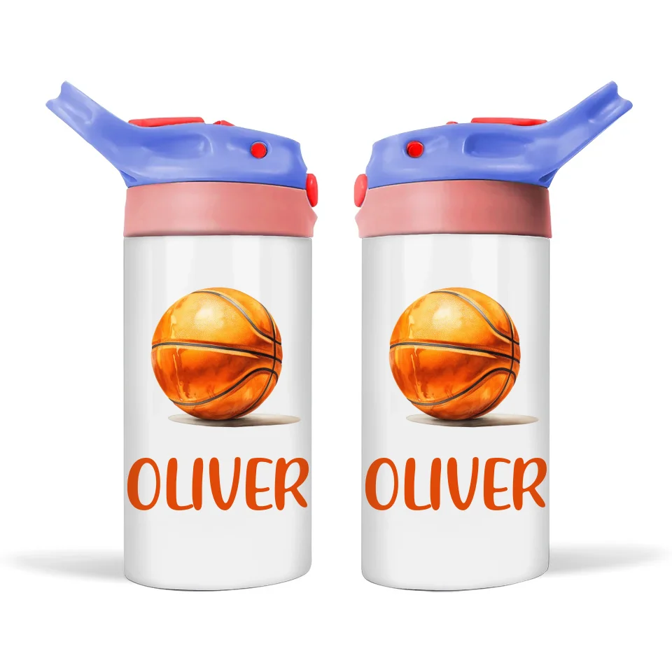 Personalised Kids Basketball Sippy Bottle – 12oz Stainless Steel Insulated Bottle