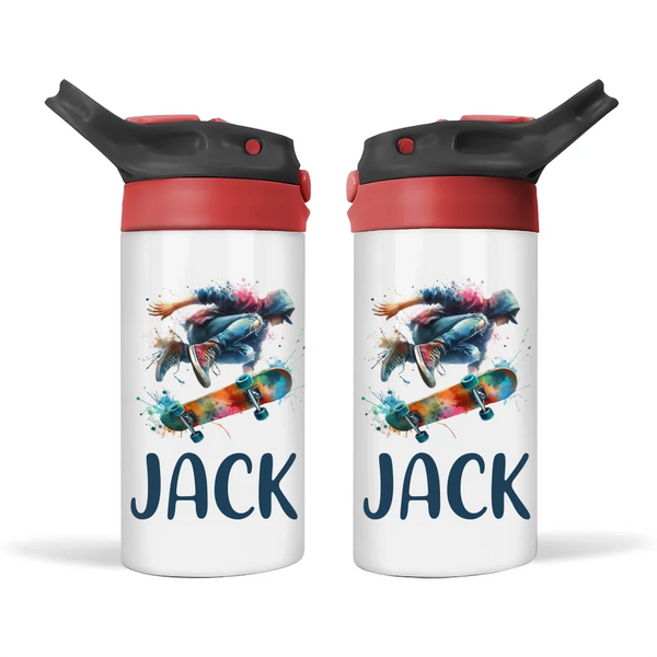 Personalised 12oz Skate Bottle for Kids – Leakproof & Insulated