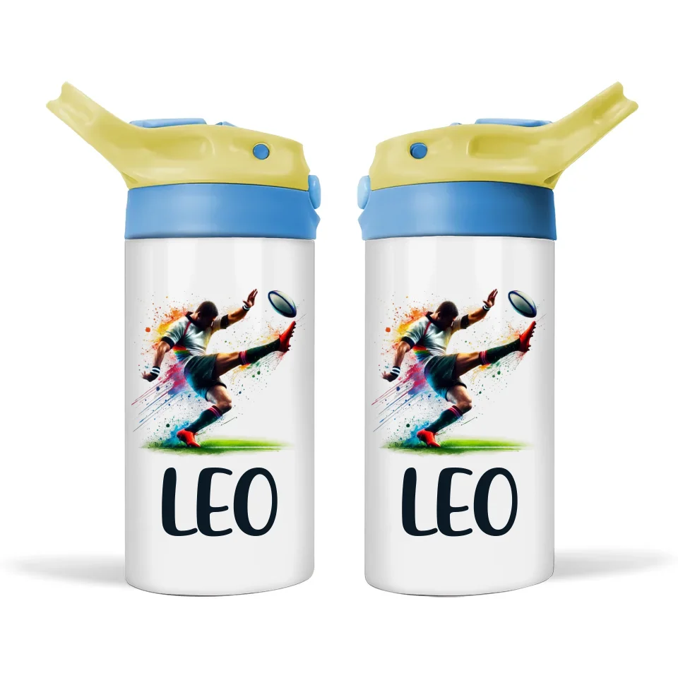 Personalised 12oz Rugby Bottle for Kids – Leakproof & Insulated