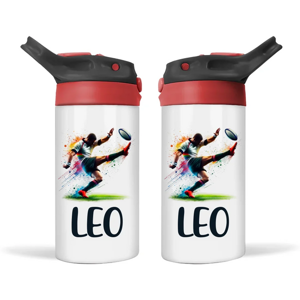 Personalised 12oz Rugby Bottle for Kids – Leakproof & Insulated