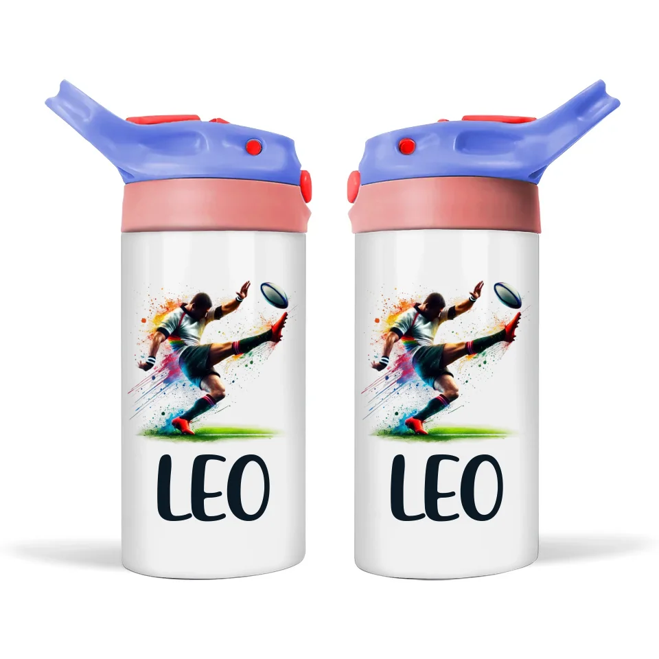 Personalised 12oz Rugby Bottle for Kids – Leakproof & Insulated