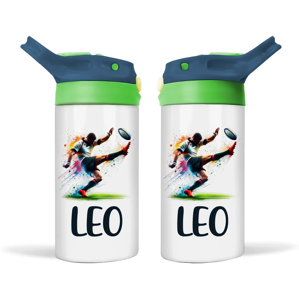 Personalised 12oz Rugby Bottle for Kids – Leakproof & Insulated