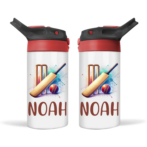 Personalised 12oz Cricket Bottle for Kids – Leakproof & Insulated