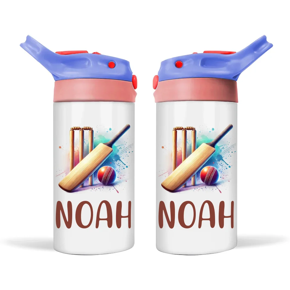 Personalised 12oz Cricket Bottle for Kids – Leakproof & Insulated