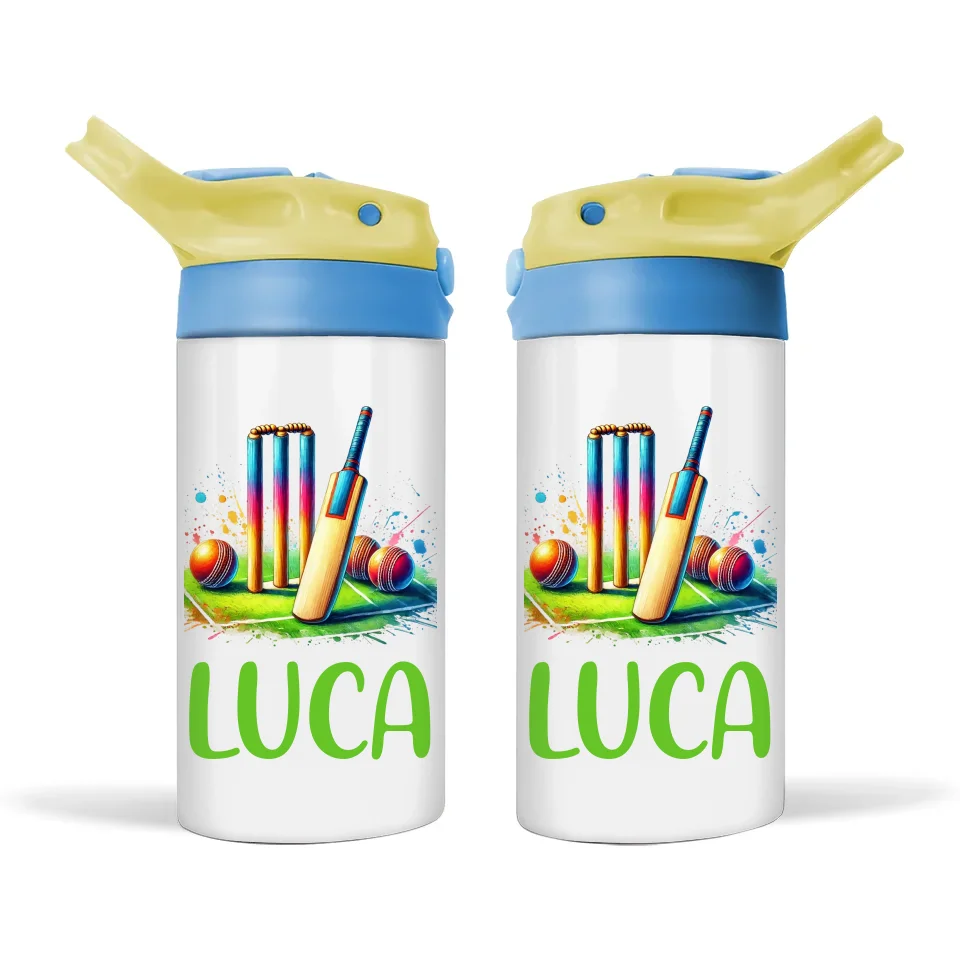 Personalised Kids Cricket Sippy Bottle – 12oz Stainless Steel Insulated Bottle