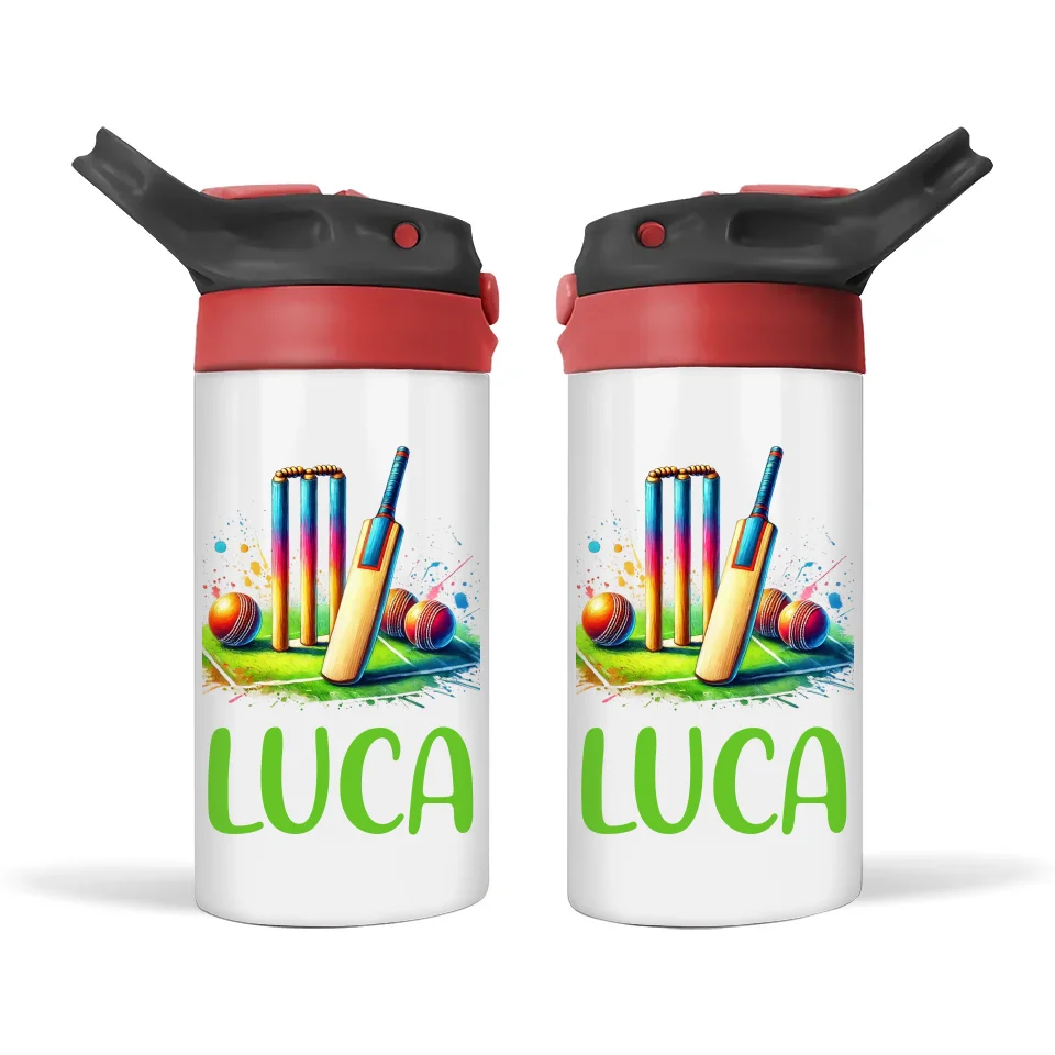 Personalised Kids Cricket Sippy Bottle – 12oz Stainless Steel Insulated Bottle