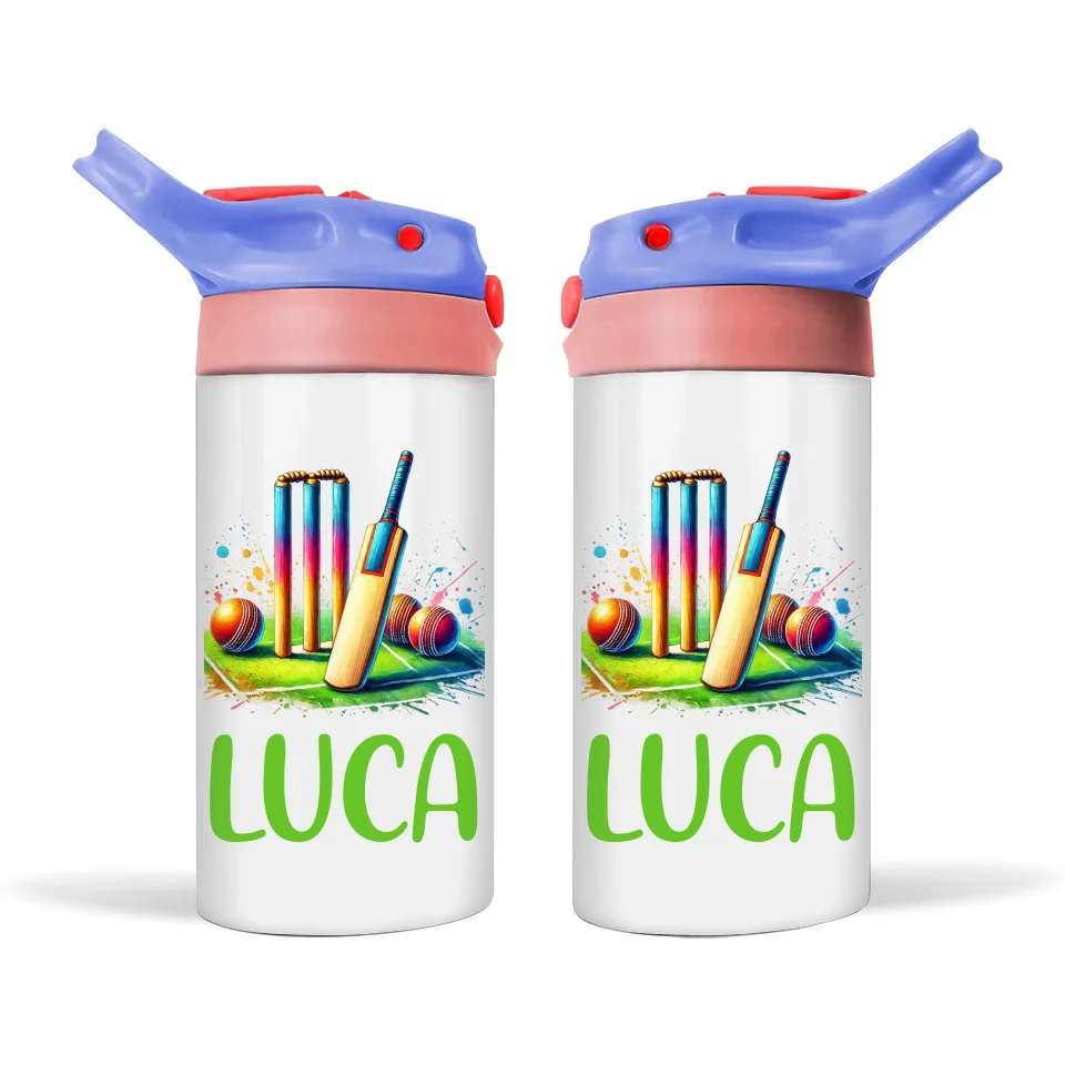 Personalised Kids Cricket Sippy Bottle – 12oz Stainless Steel Insulated Bottle