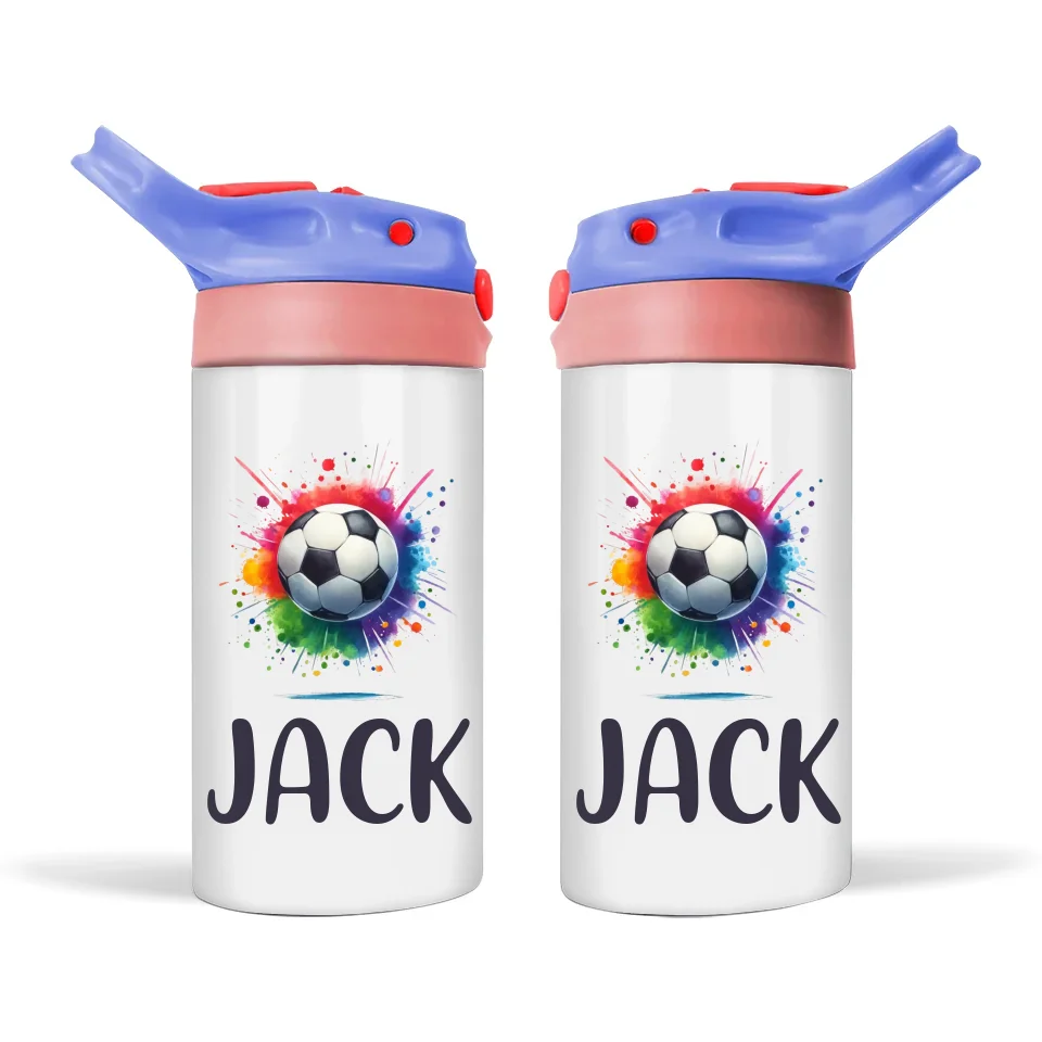 Custom Name Kids Soccer Bottle – Stainless Steel Insulated Sippy Bottle