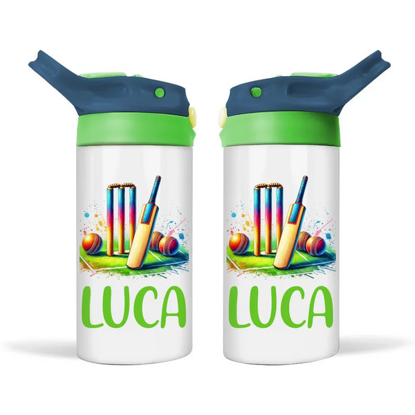 Personalised Kids Cricket Sippy Bottle – 12oz Stainless Steel Insulated Bottle