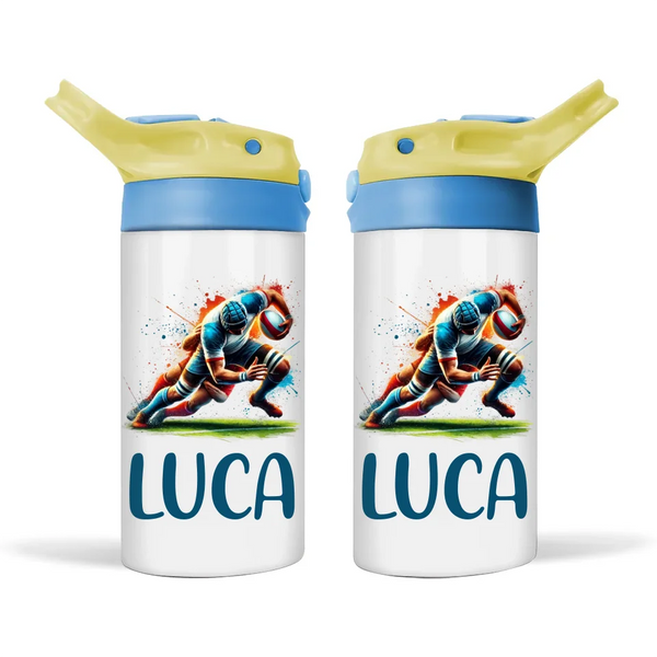 Personalised Kids Rugby Sippy Bottle – 12oz Stainless Steel Insulated Bottle