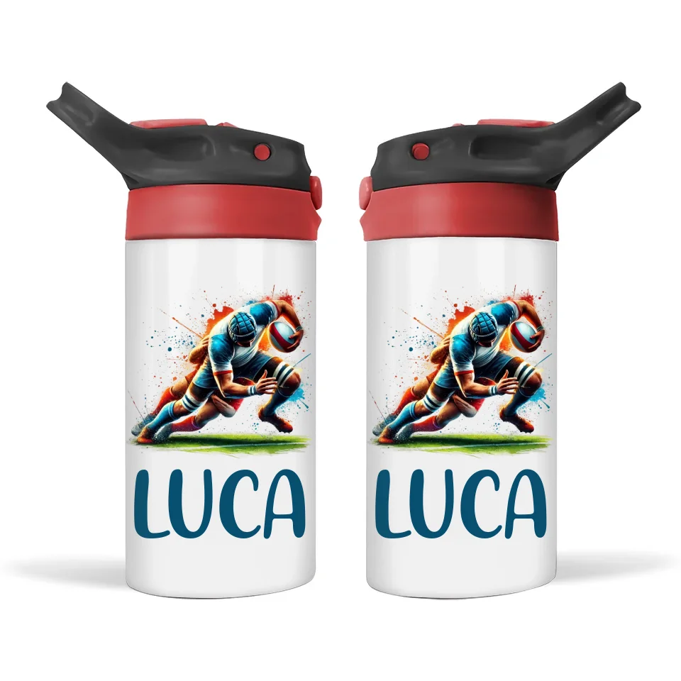 Personalised Kids Rugby Sippy Bottle – 12oz Stainless Steel Insulated Bottle