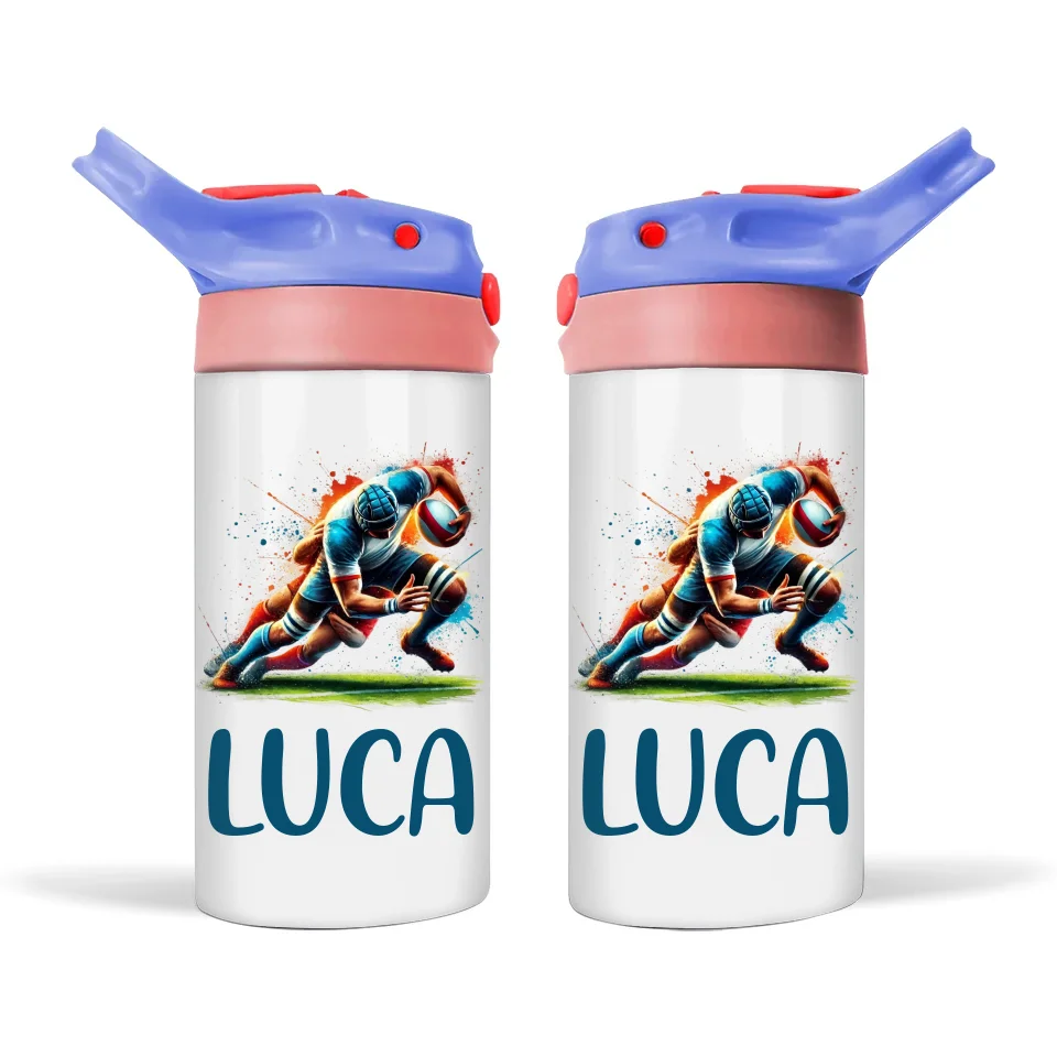 Personalised Kids Rugby Sippy Bottle – 12oz Stainless Steel Insulated Bottle