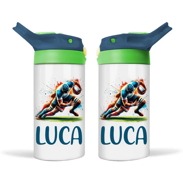 Personalised Kids Rugby Sippy Bottle – 12oz Stainless Steel Insulated Bottle