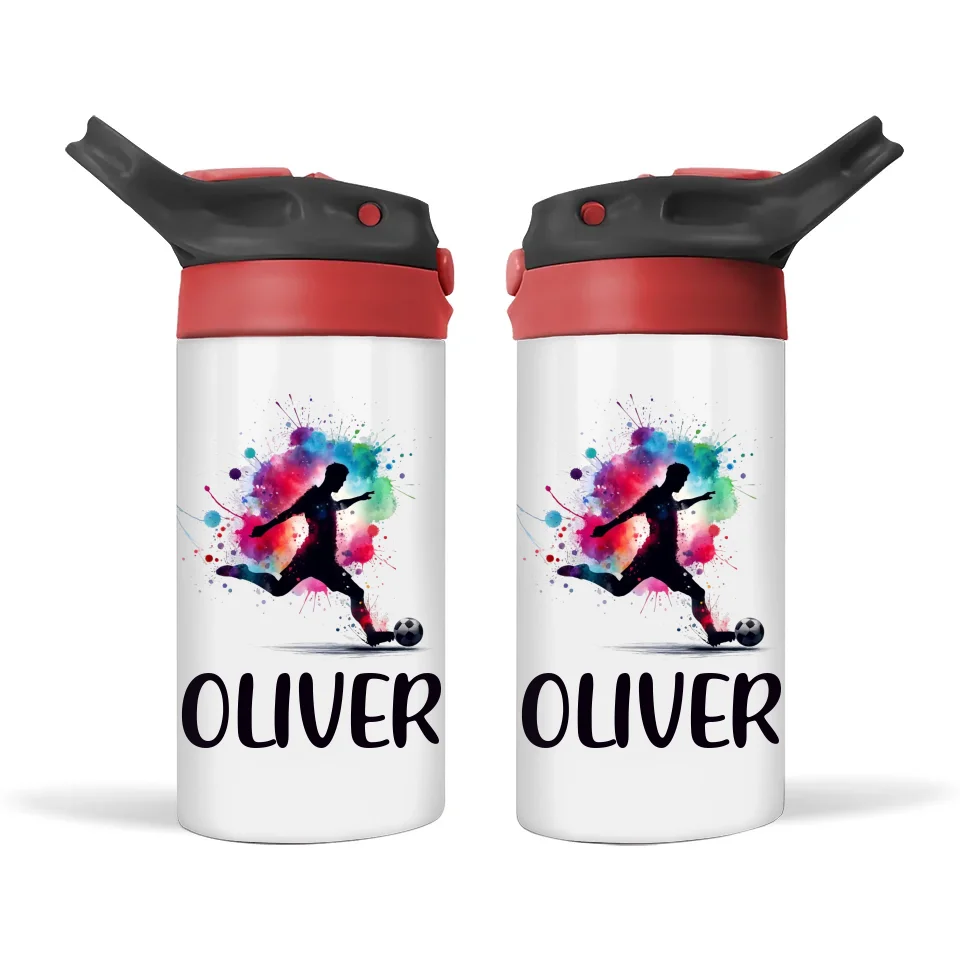 Personalised Kids Soccer Sippy Bottle – 12oz Stainless Steel Insulated Bottle