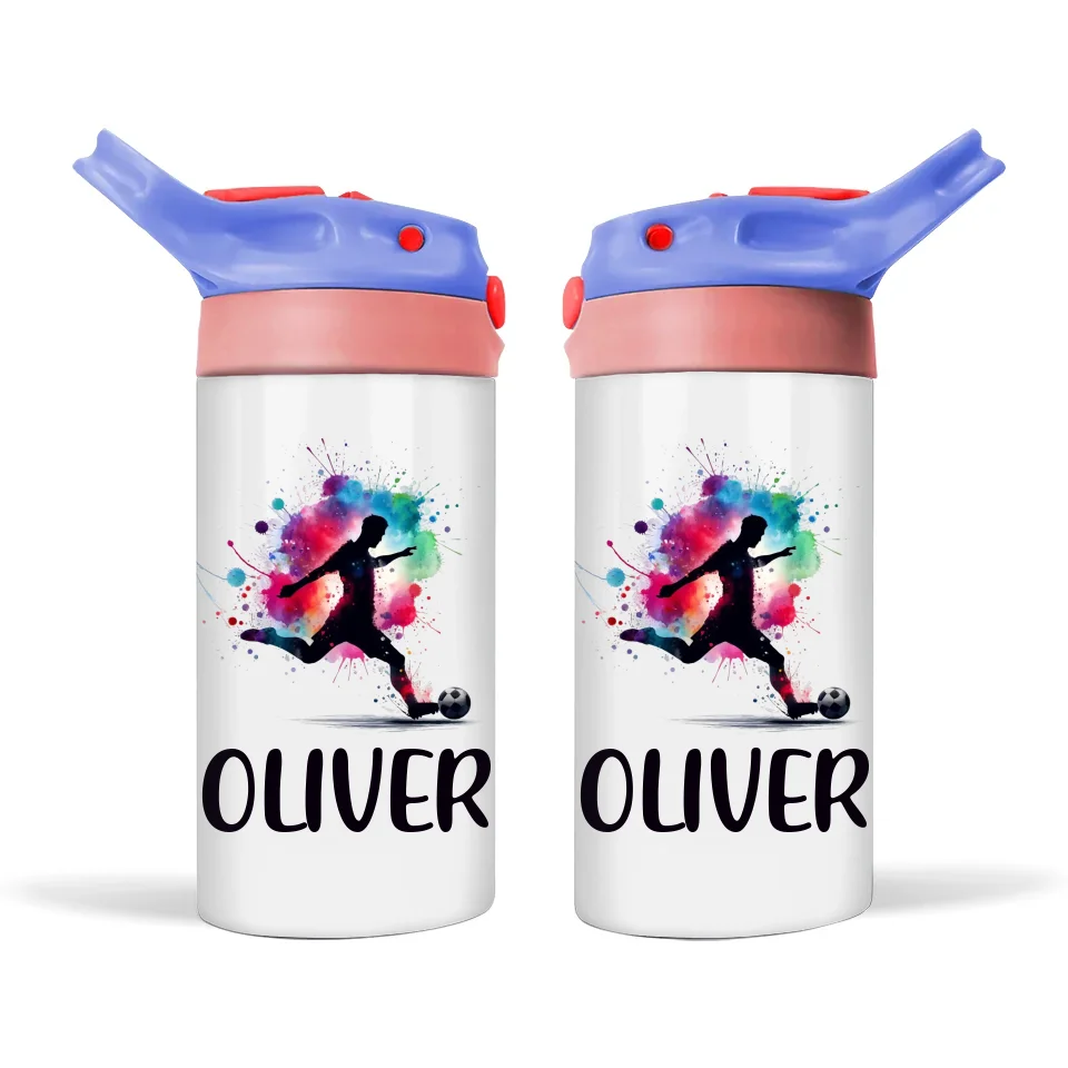 Personalised Kids Soccer Sippy Bottle – 12oz Stainless Steel Insulated Bottle