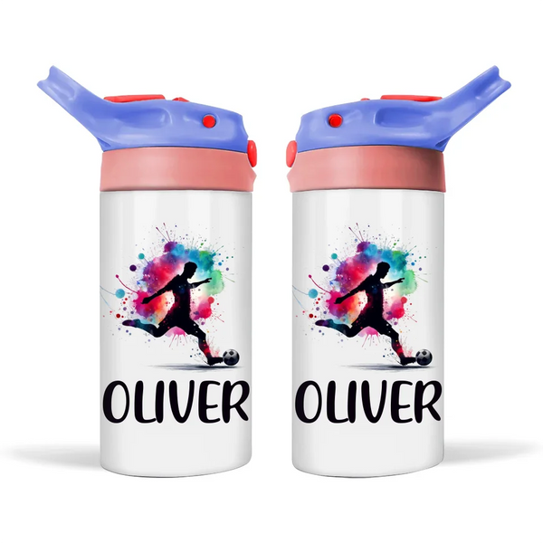 Personalised Kids Soccer Sippy Bottle – 12oz Stainless Steel Insulated Bottle