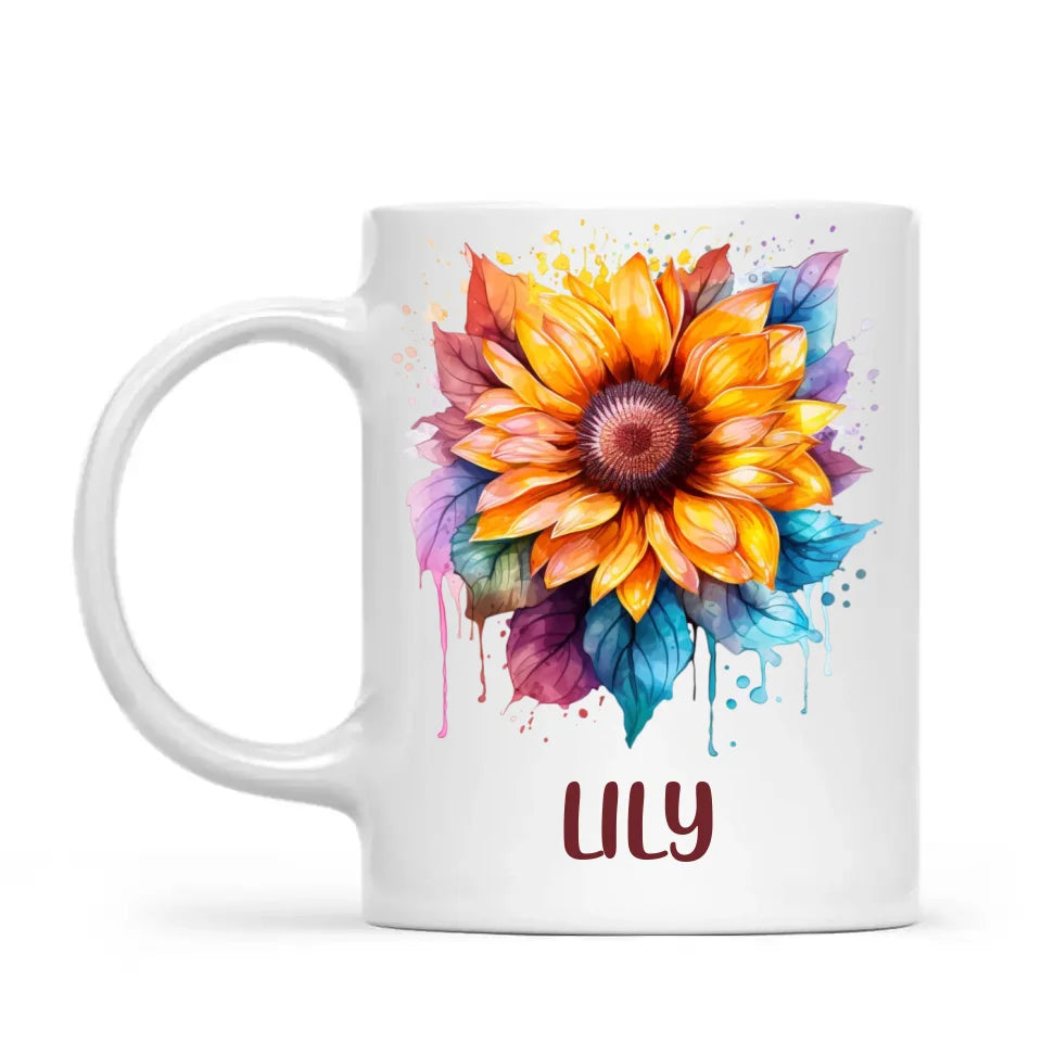 Personalised Kids Sunflower Mug – Custom Name Gift for Little Nature Lovers