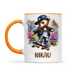 Personalised Kids Skateboarding Mug – Custom Urban Teddy Bear Design