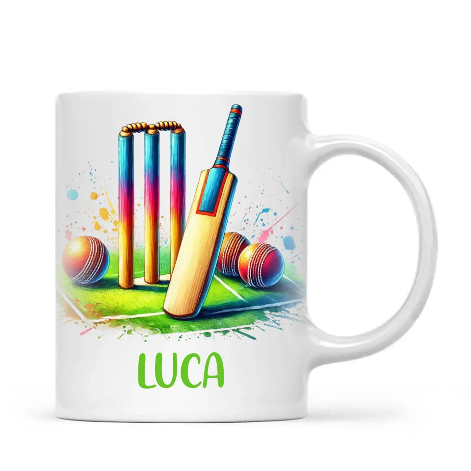 Personalised Kids Cricket Mug with Name – Custom Cricket Gift for Young Players