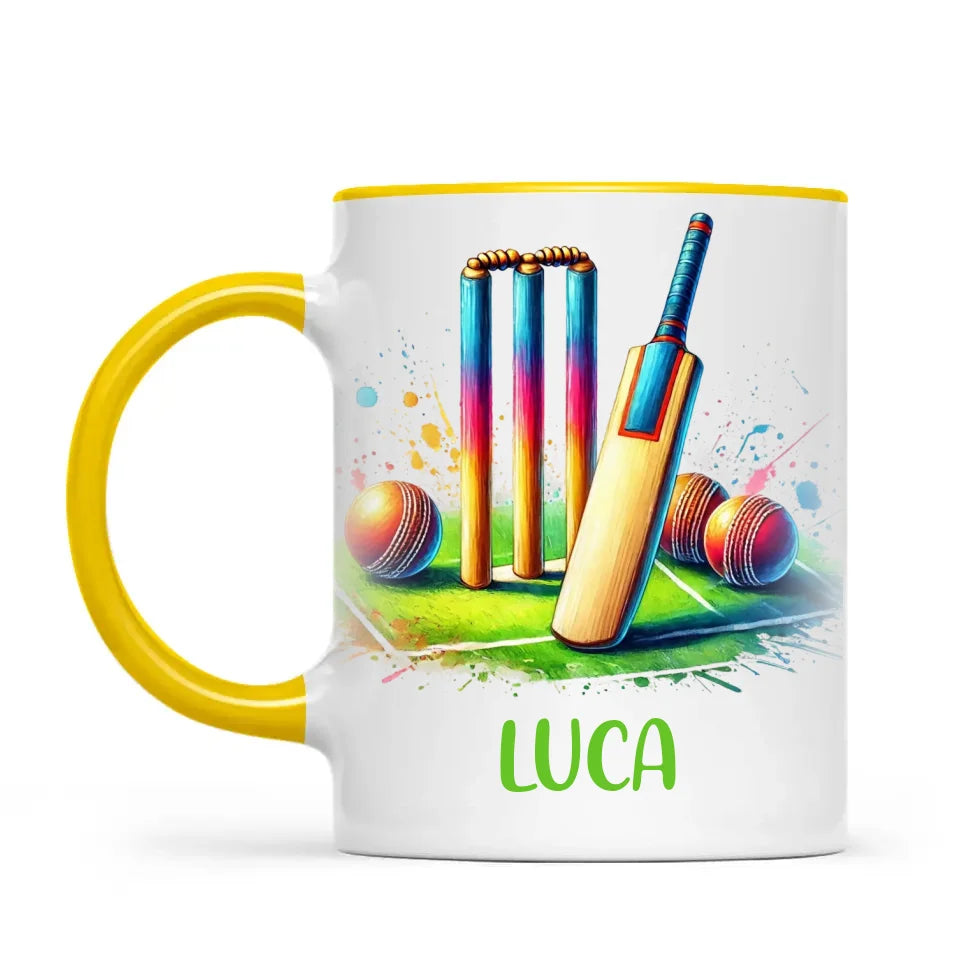 Personalised Kids Cricket Mug with Name – Custom Cricket Gift for Young Players