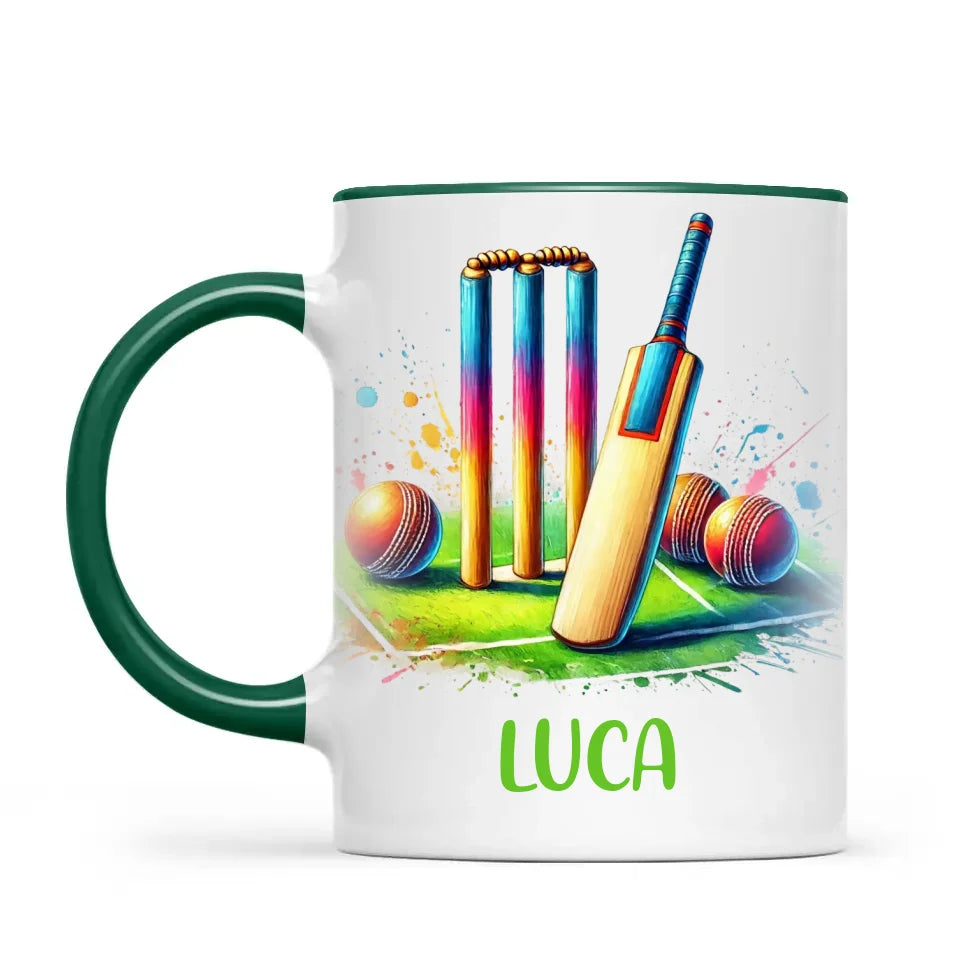 Personalised Kids Cricket Mug with Name – Custom Cricket Gift for Young Players