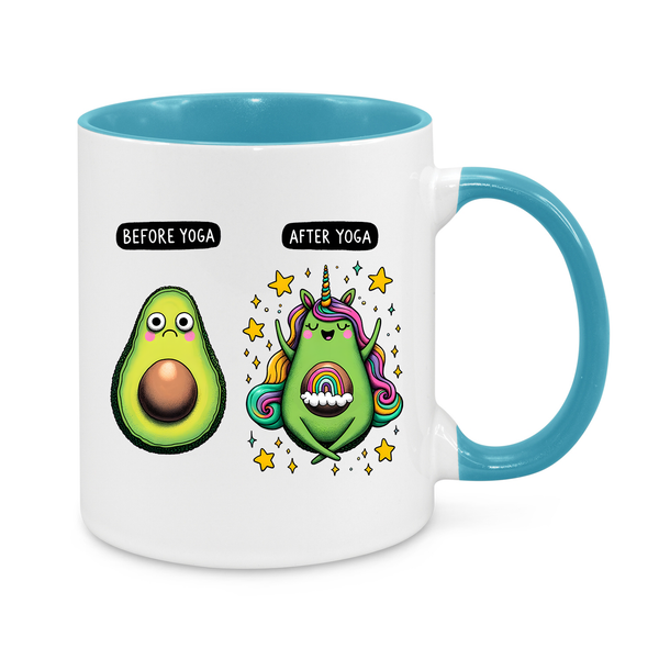 Before & After Yoga Avocado Mug – Funny Yoga Lover Gift with Avocado & Unicorn Design