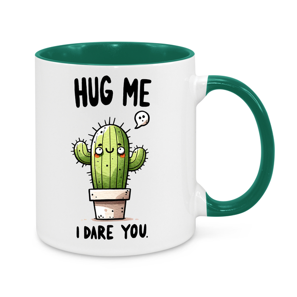 Funny Cactus Mug – "Hug Me, I Dare You" – Cute & Sarcastic 11oz Coffee Cup – Perfect Gift for Plant Lovers & Humor Fans