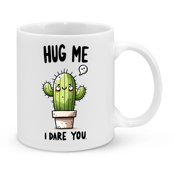 Funny Cactus Mug – "Hug Me, I Dare You" – Cute & Sarcastic 11oz Coffee Cup – Perfect Gift for Plant Lovers & Humor Fans