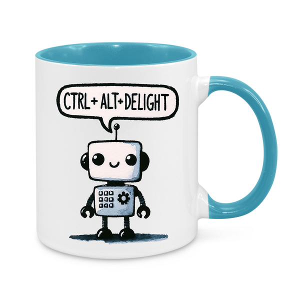 🤖 CTRL + ALT + DELIGHT Mug – Funny Robot 11oz Coffee Cup – Perfect Gift for Tech Lovers, Programmers & Geeks ☕💻