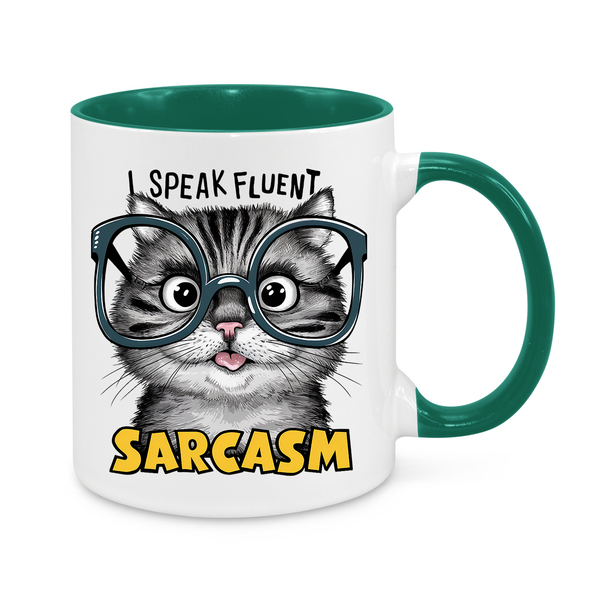 I Speak Fluent Sarcasm – Funny Cat Coffee Mug for Wit & Humor Lovers